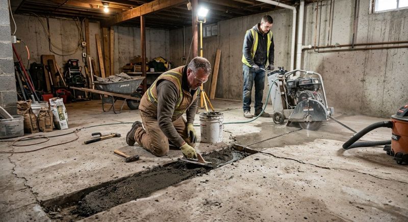 Cracked Basement Floor Repair in North Wales, PA